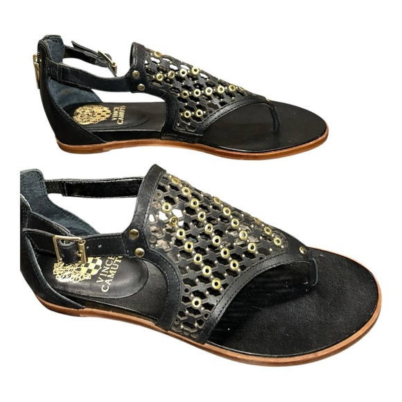 Vince Camuto Sitara Thong Black and Gold Women's Sandals size - Picture 1 of 6